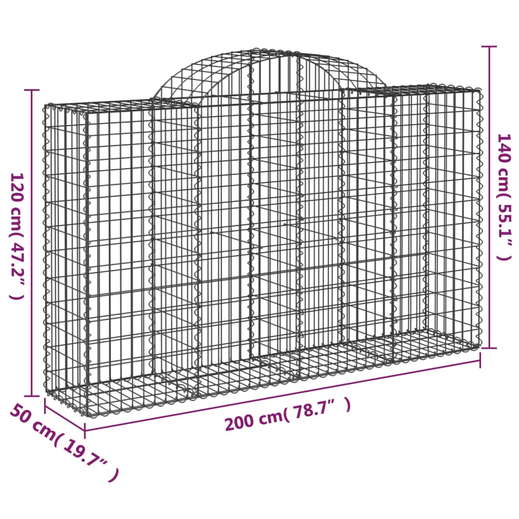 vidaXL Cestas gaviones 12 uds forma de arco hierro 200x50x120/140 cm