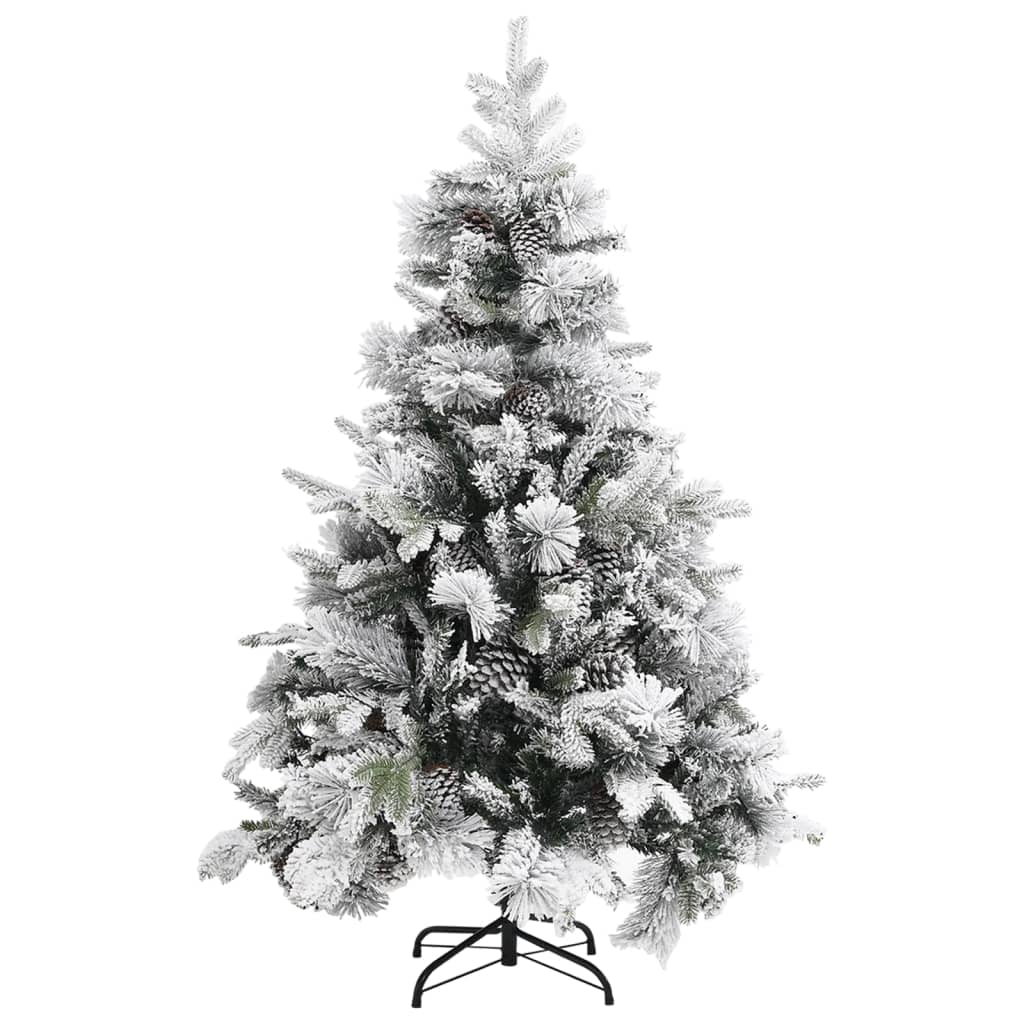 vidaXL Árbol de Navidad con nieve flocada y piñas PVC y PE 150 cm