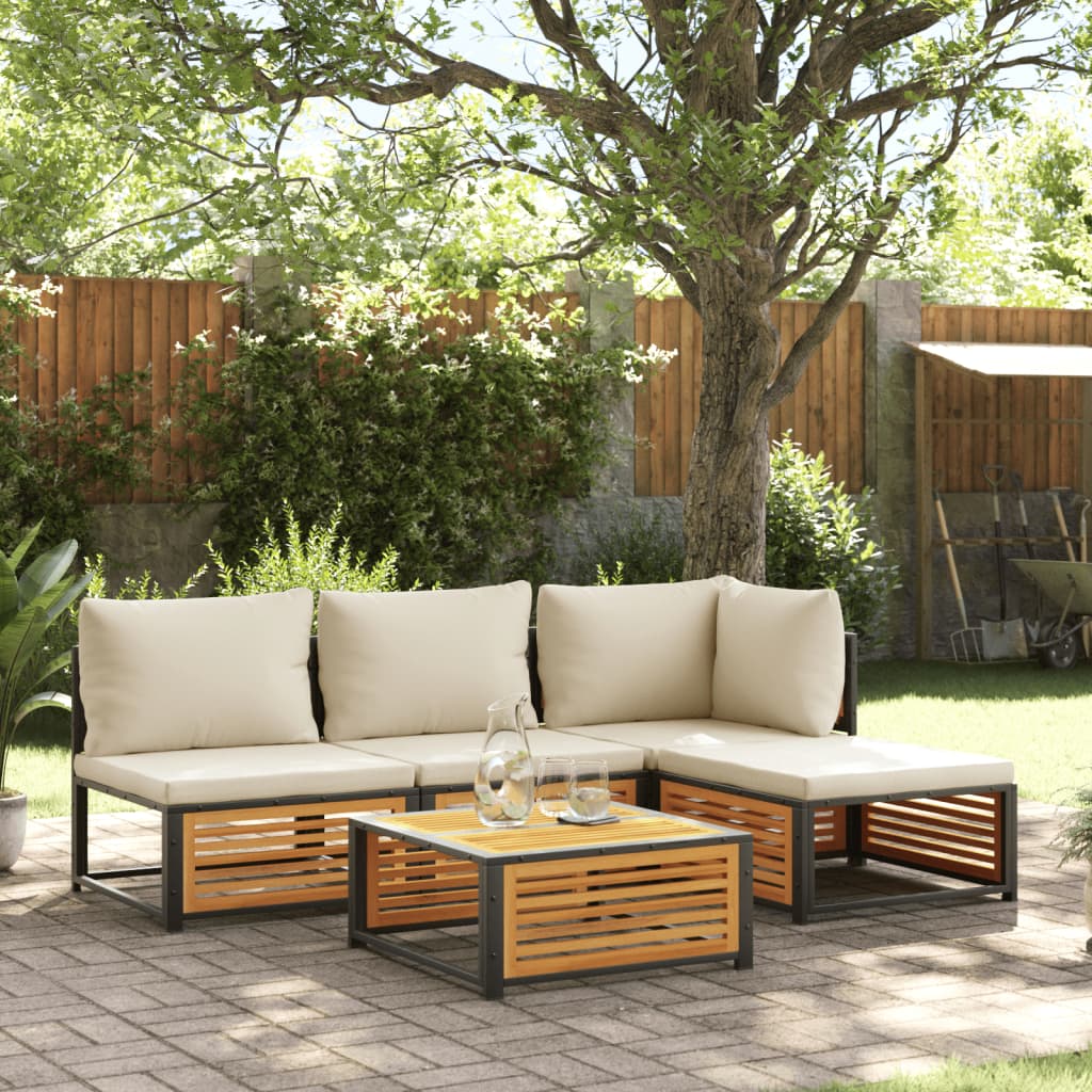 vidaXL Set de sofás de jardín con cojines 5 pzas madera maciza acacia