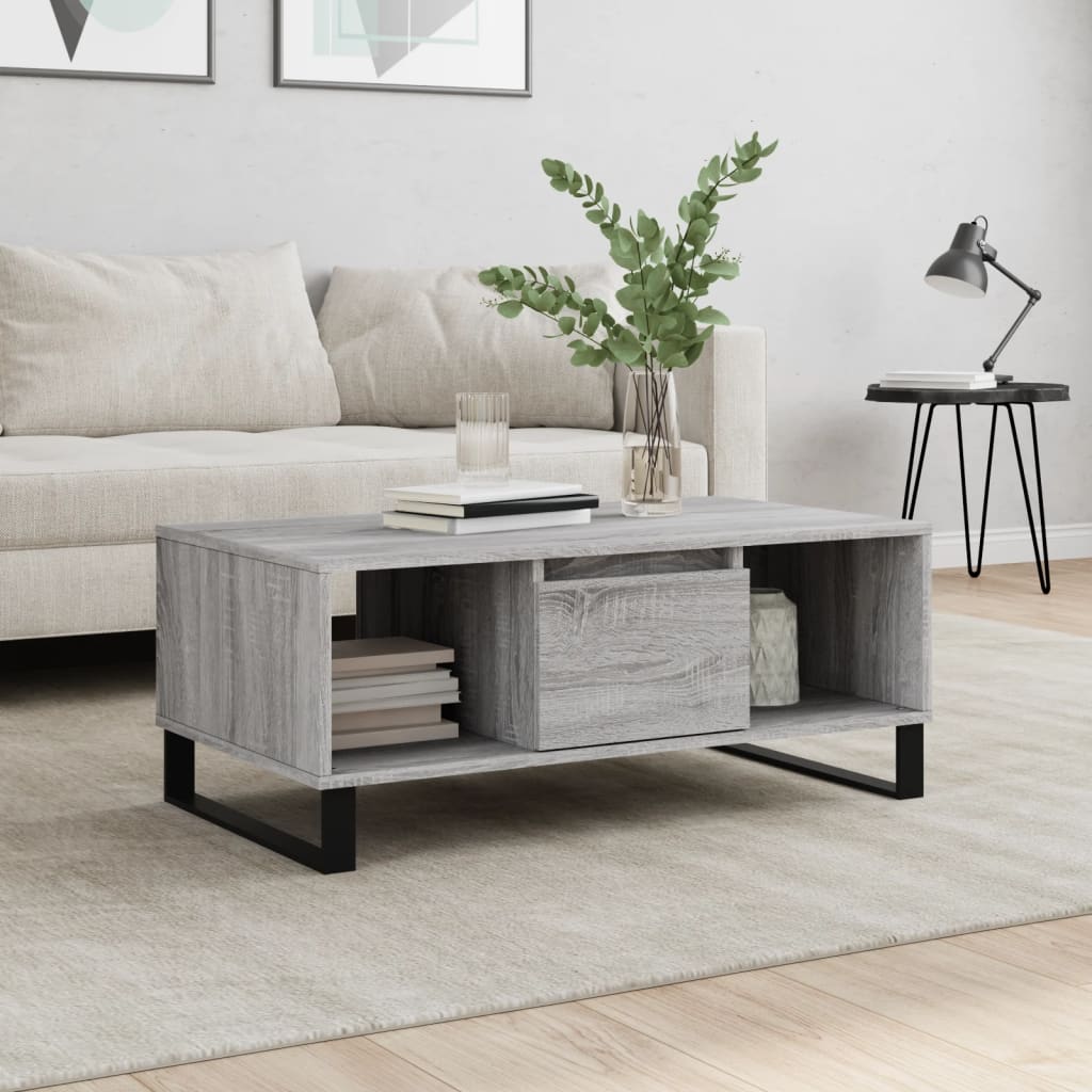 vidaXL Mesa de centro madera contrachapada gris Sonoma 90x50x36,5 cm