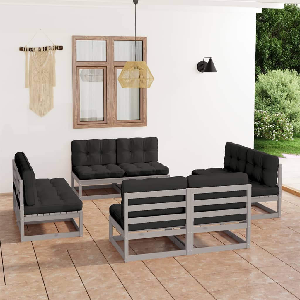 vidaXL Juego de muebles de jardín 8 pzas y cojines madera pino maciza