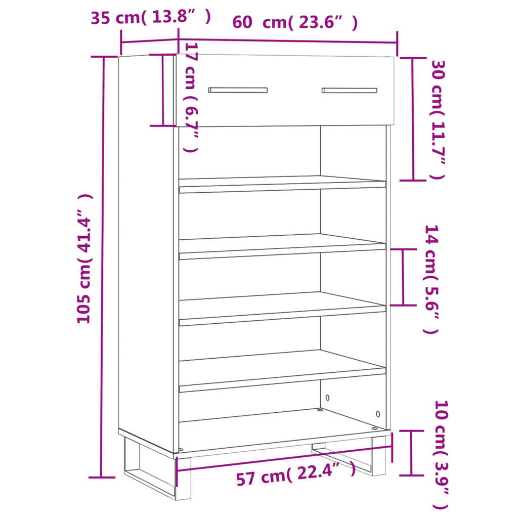 vidaXL Zapatero madera de ingeniería negro 60x35x105 cm