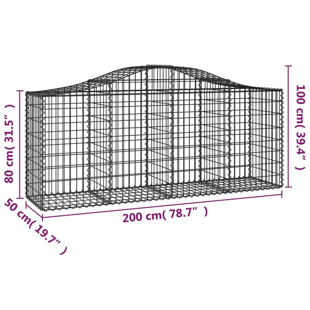 vidaXL Cestas de gaviones 30 uds forma de arco hierro 200x50x80/100 cm