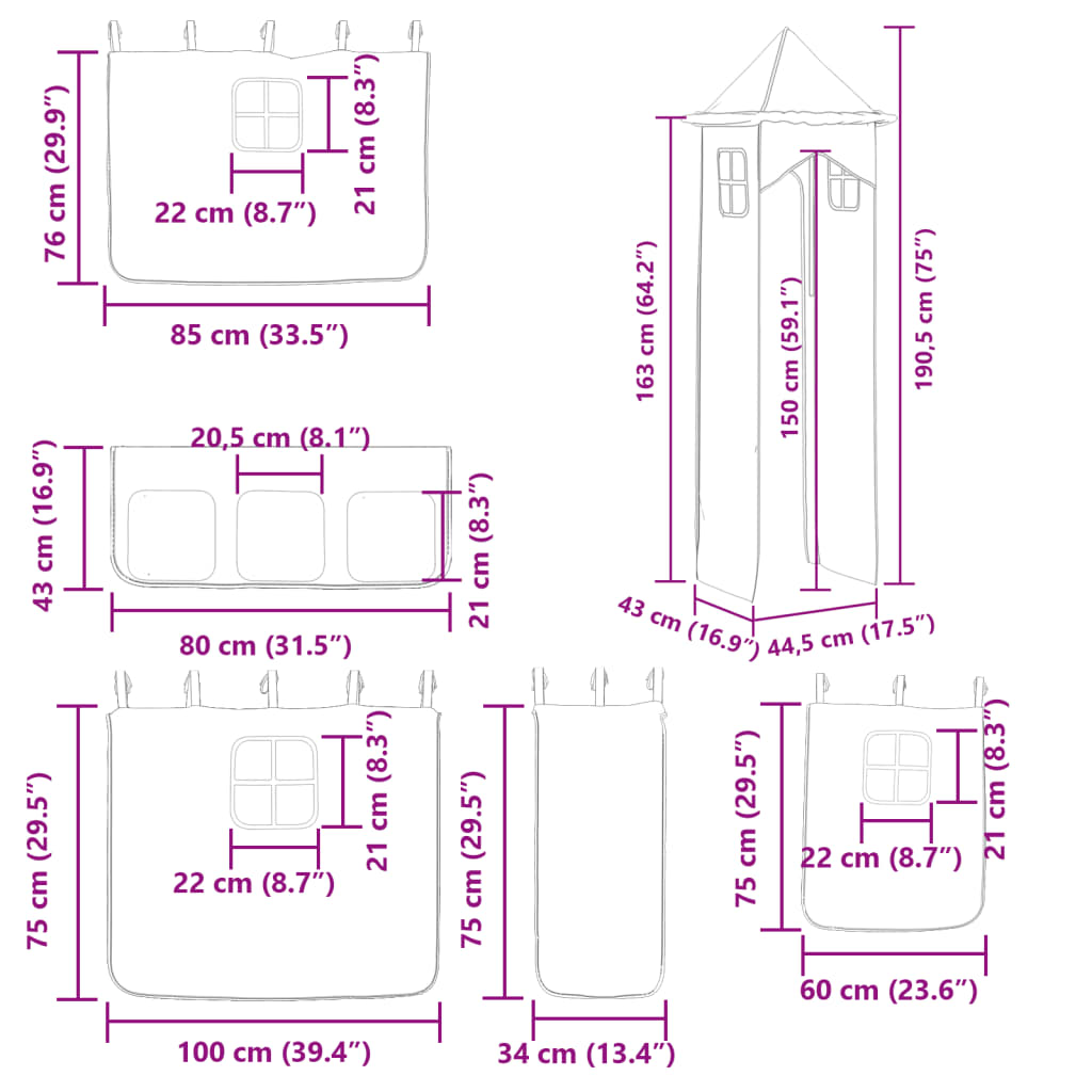 vidaXL Litera con tobogán y cortinas rosa 80x200 cm