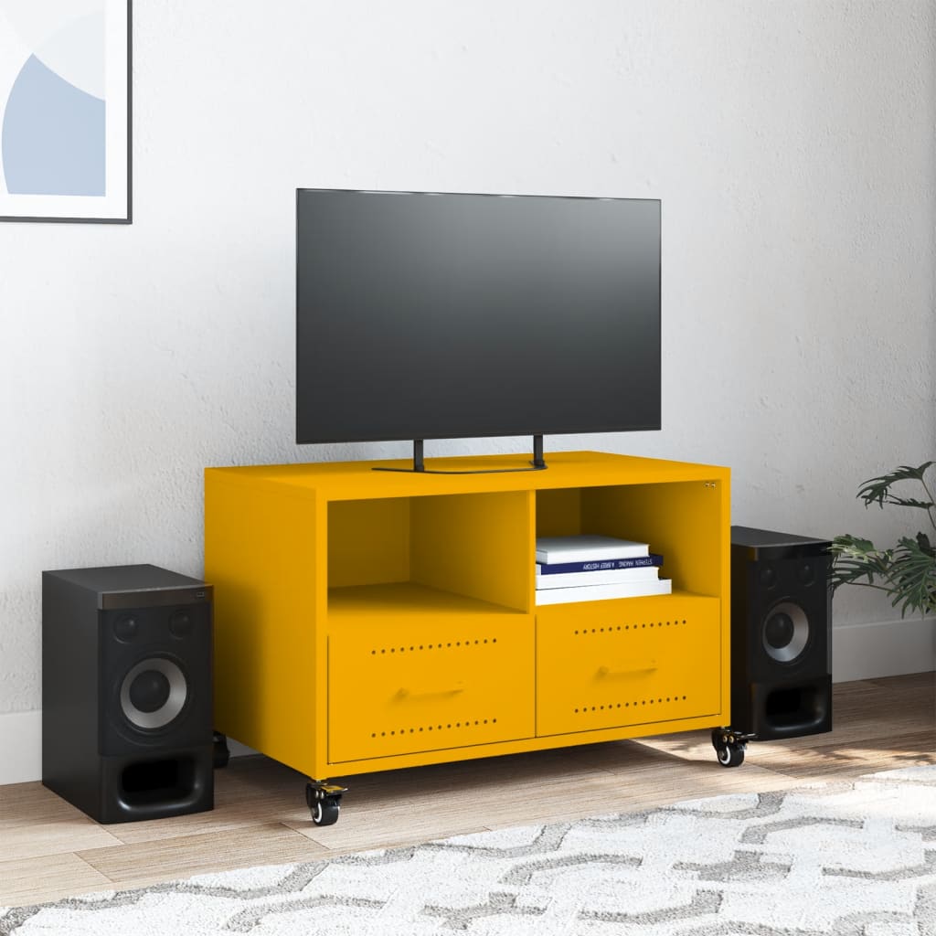 vidaXL Mueble de TV acero amarillo mostaza 68x39x43,5 cm