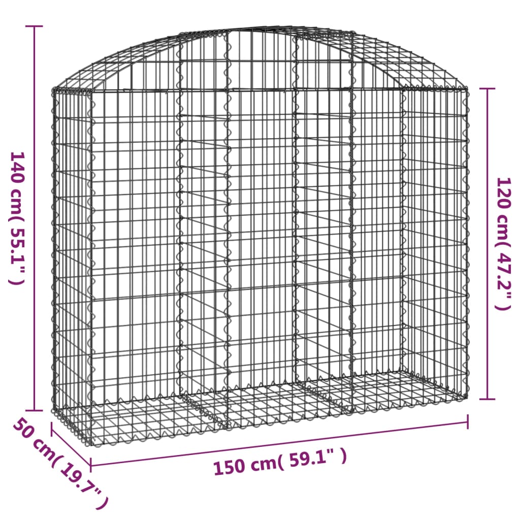 vidaXL Cesta gaviones forma arco hierro galvanizado 150x50x120/140 cm