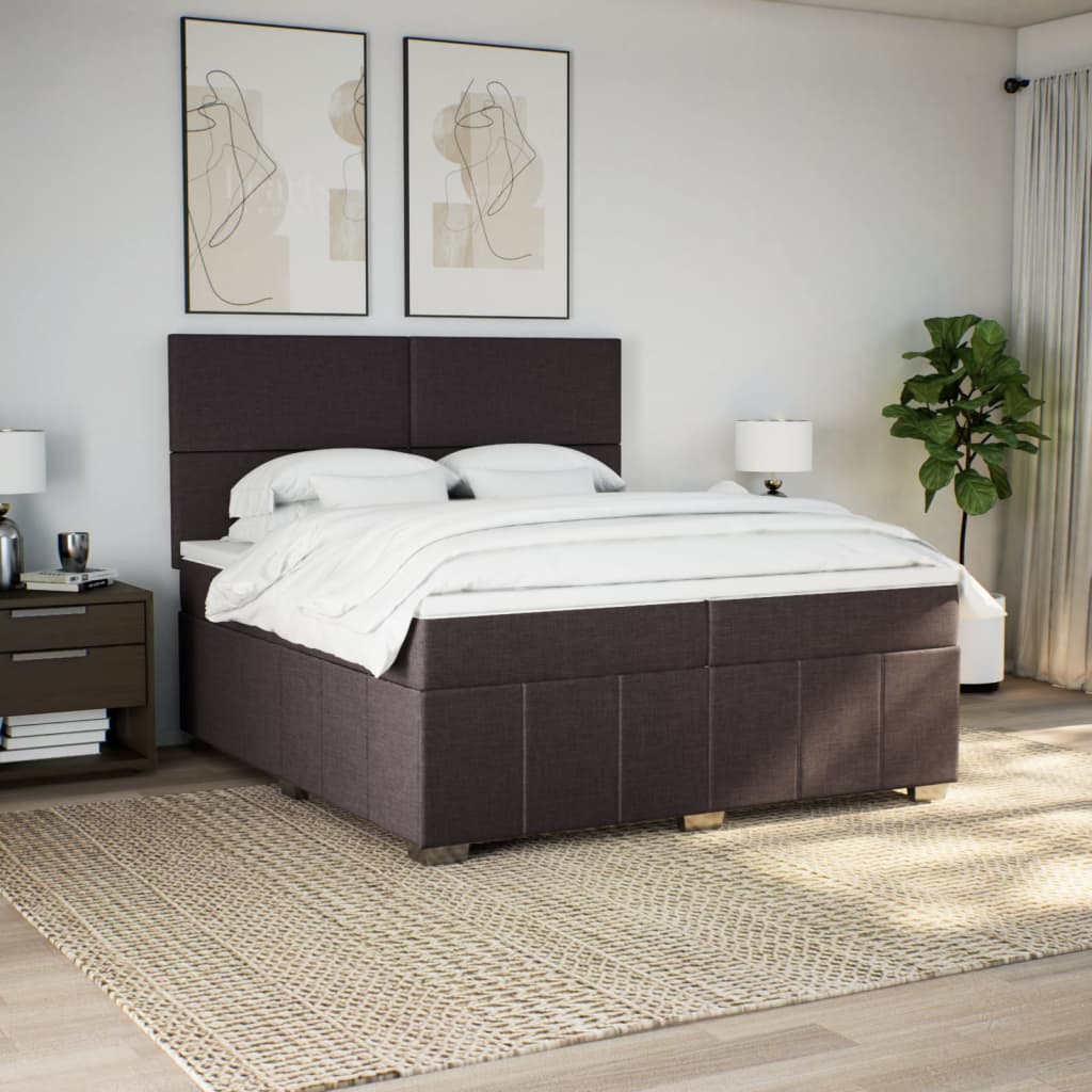 vidaXL Cama box spring con colchón tela marrón oscuro 200x200 cm