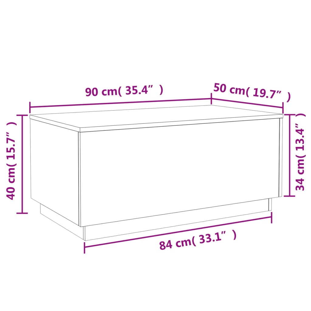 vidaXL Mesa de centro con luces LED roble ahumado 90x50x40 cm