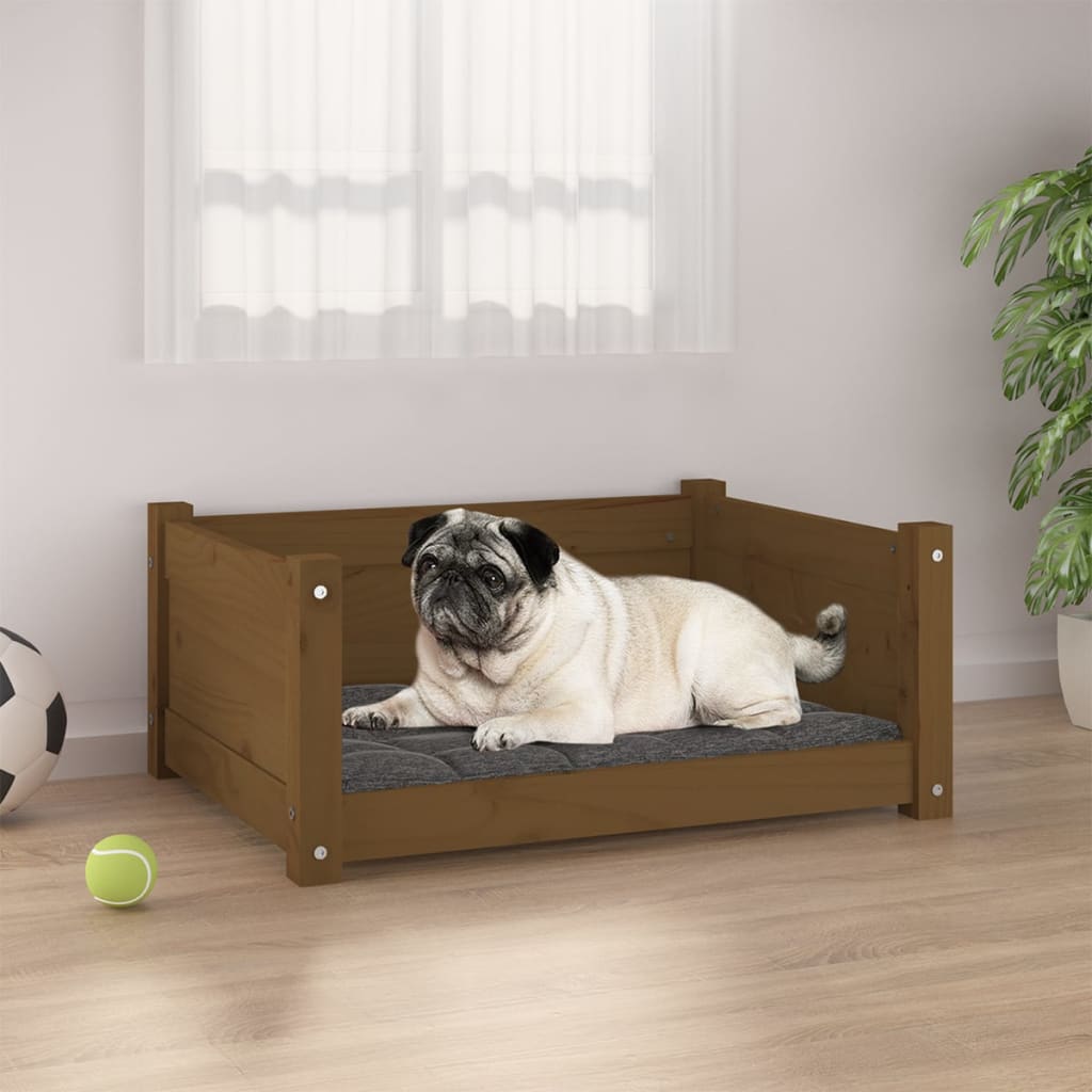 vidaXL Cama para perros madera maciza pino marrón miel 65,5x50,5x28 cm