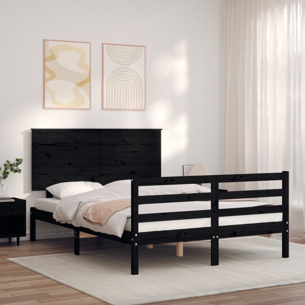 vidaXL Estructura de cama con cabecero madera maciza negro 120x200 cm