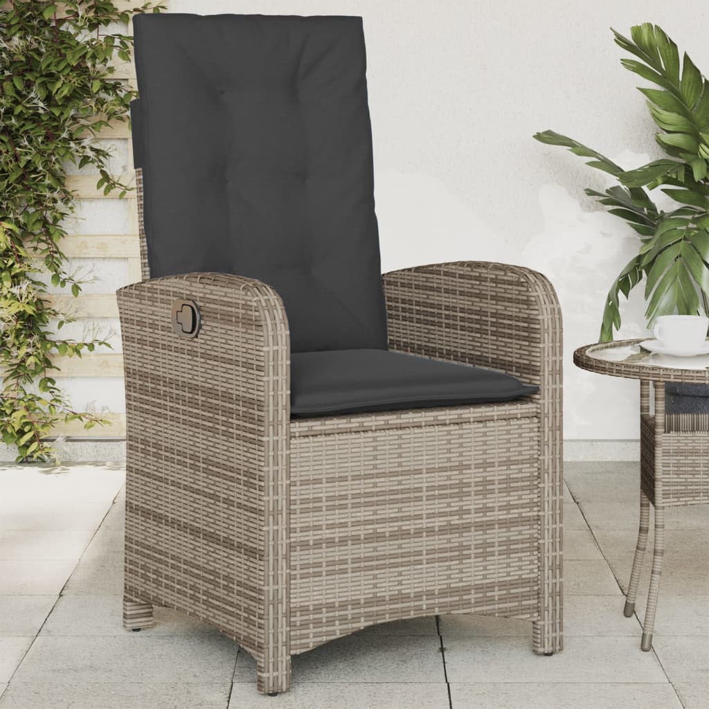 vidaXL Sillón reclinable de jardín con cojines ratán sintético gris