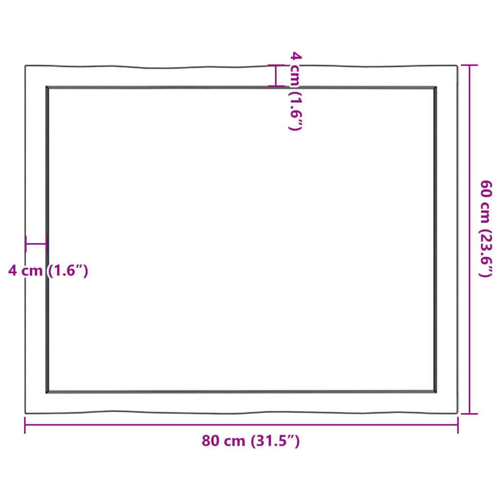 vidaXL Tablero mesa madera tratada borde natural marrón 80x60x(2-4) cm