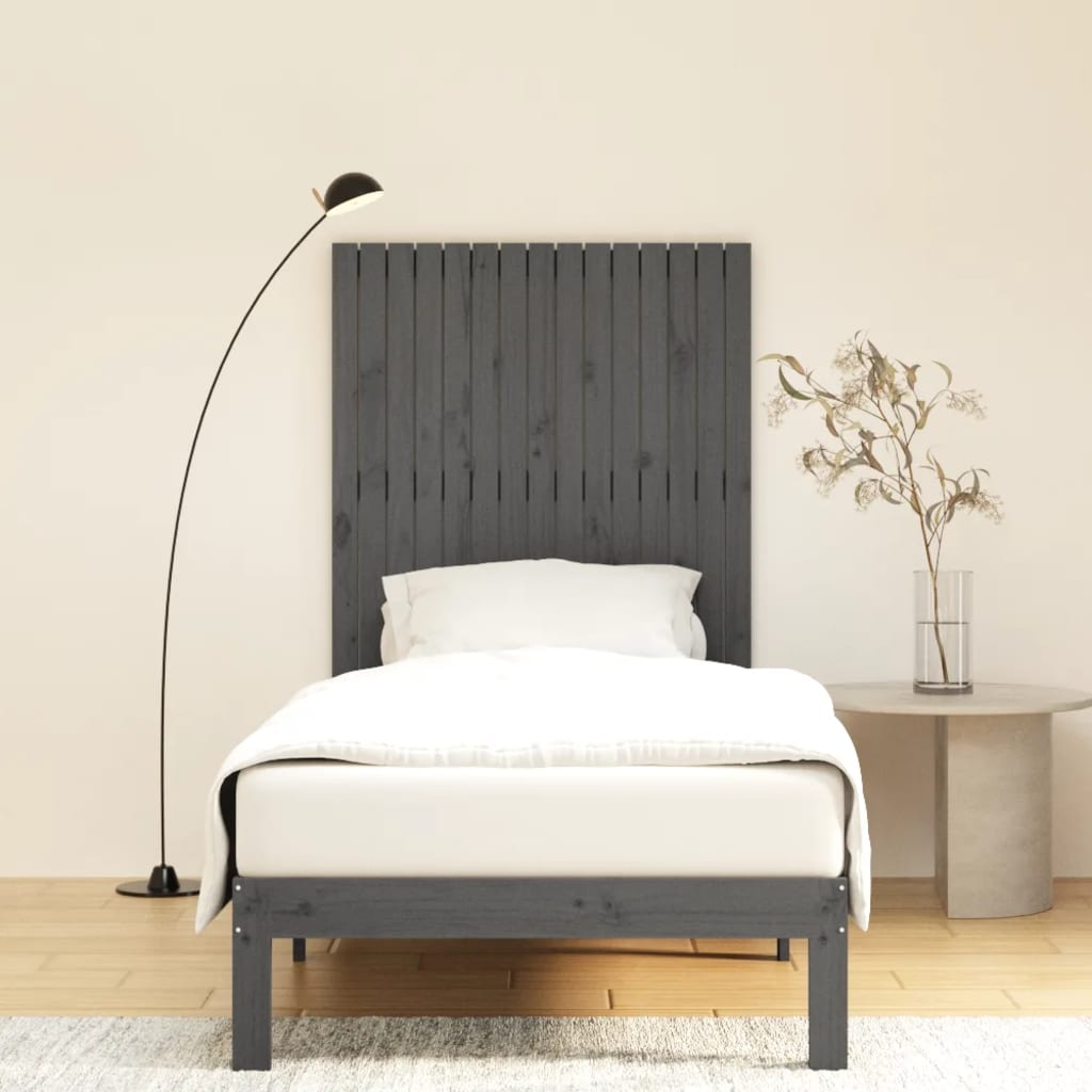 vidaXL Cabecero de cama de pared madera maciza pino gris 95,5x3x110 cm