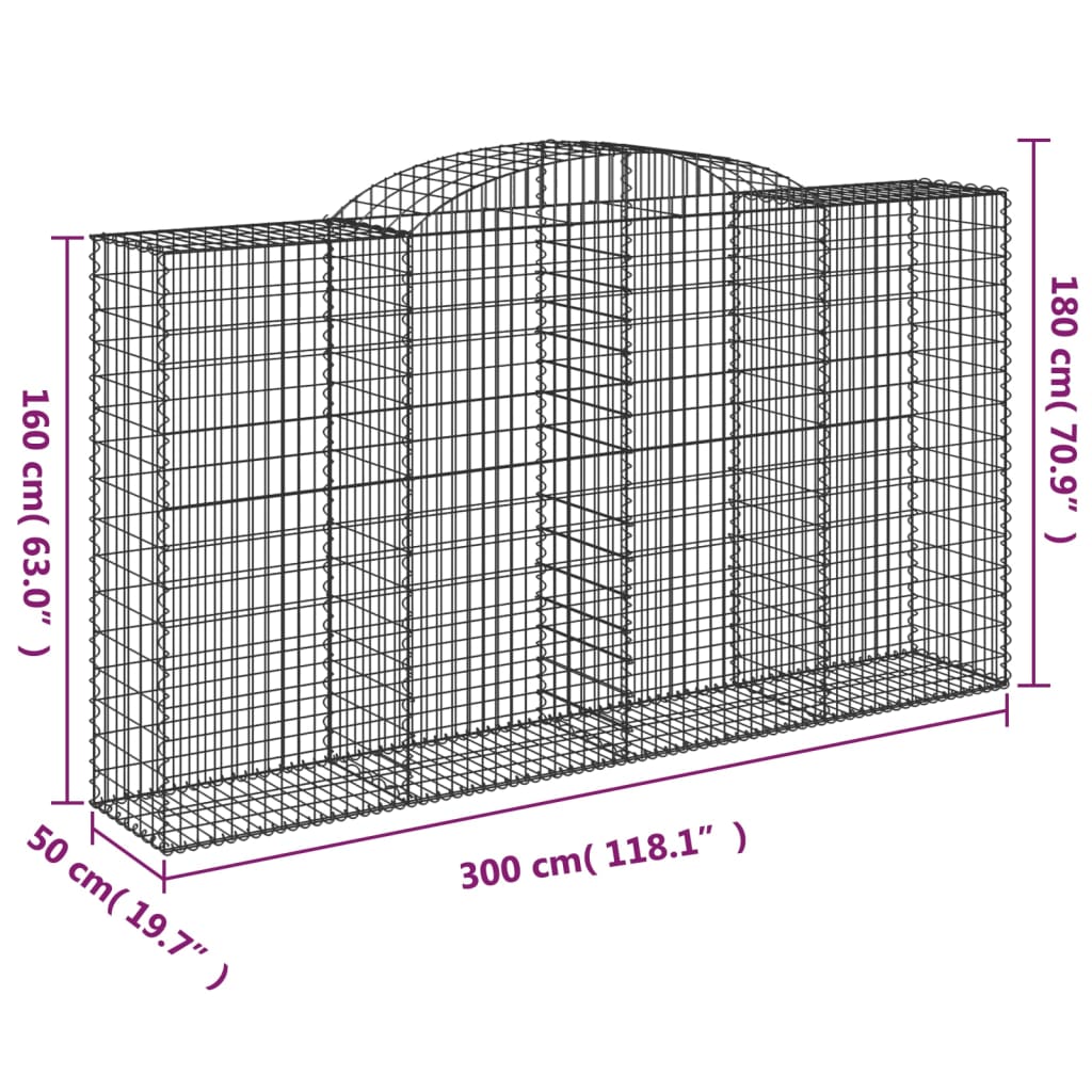 vidaXL Cestas gaviones 20 uds forma de arco hierro 300x50x160/180 cm