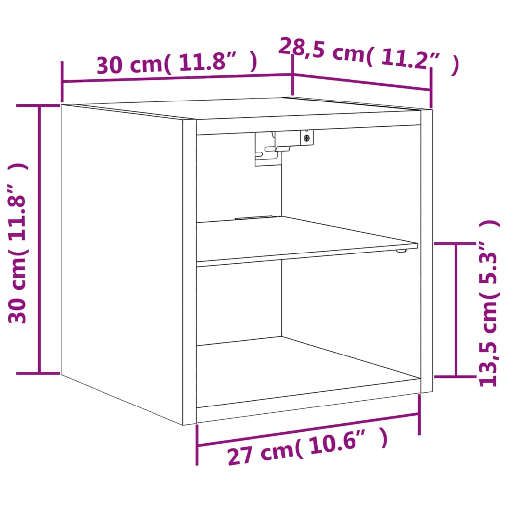 vidaXL Muebles TV de pared luces LED 2 uds roble marrón 30x28,5x30 cm