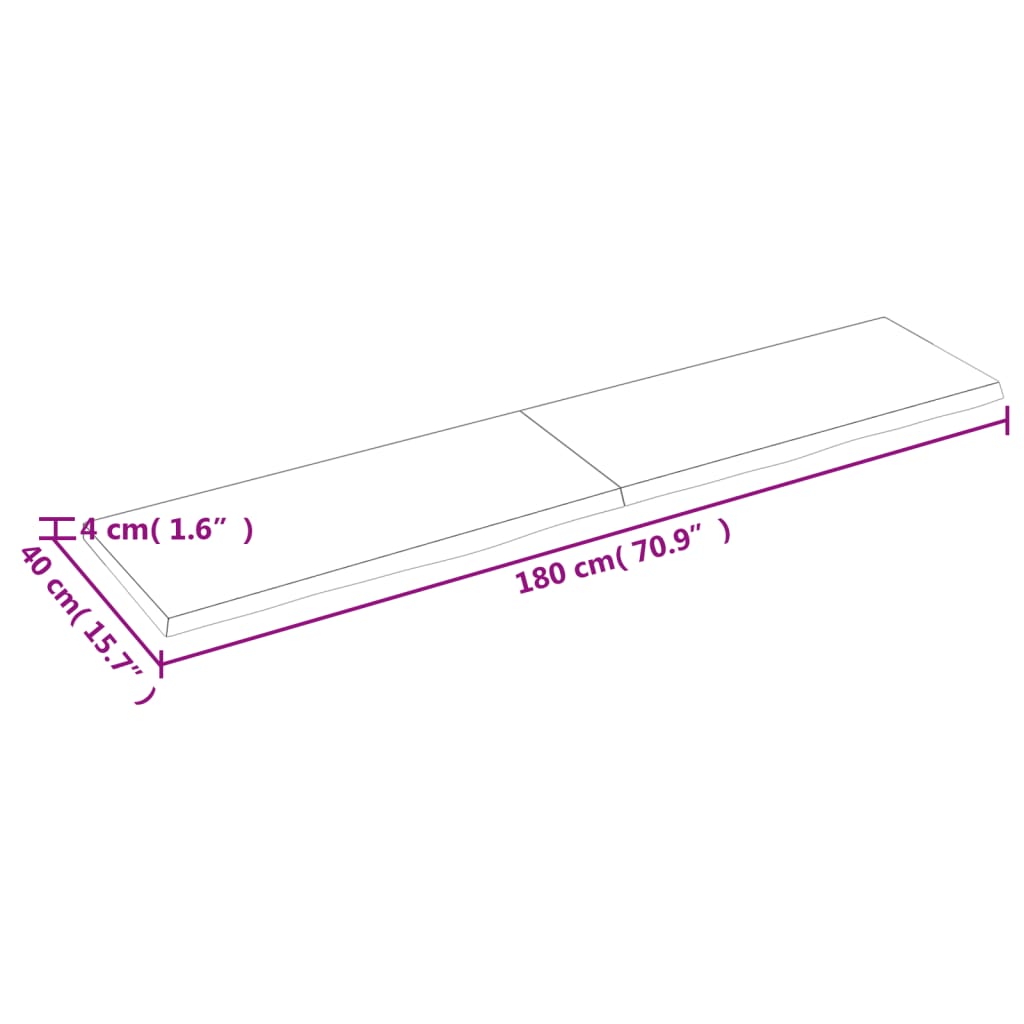 vidaXL Tablero de mesa madera maciza roble sin tratar 180x40x(2-4) cm