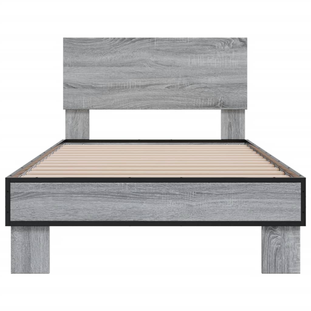 vidaXL Estructura cama madera ingeniería metal gris Sonoma 100x200 cm