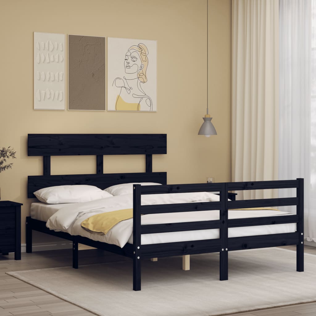 vidaXL Estructura de cama con cabecero madera maciza negro 120x200 cm