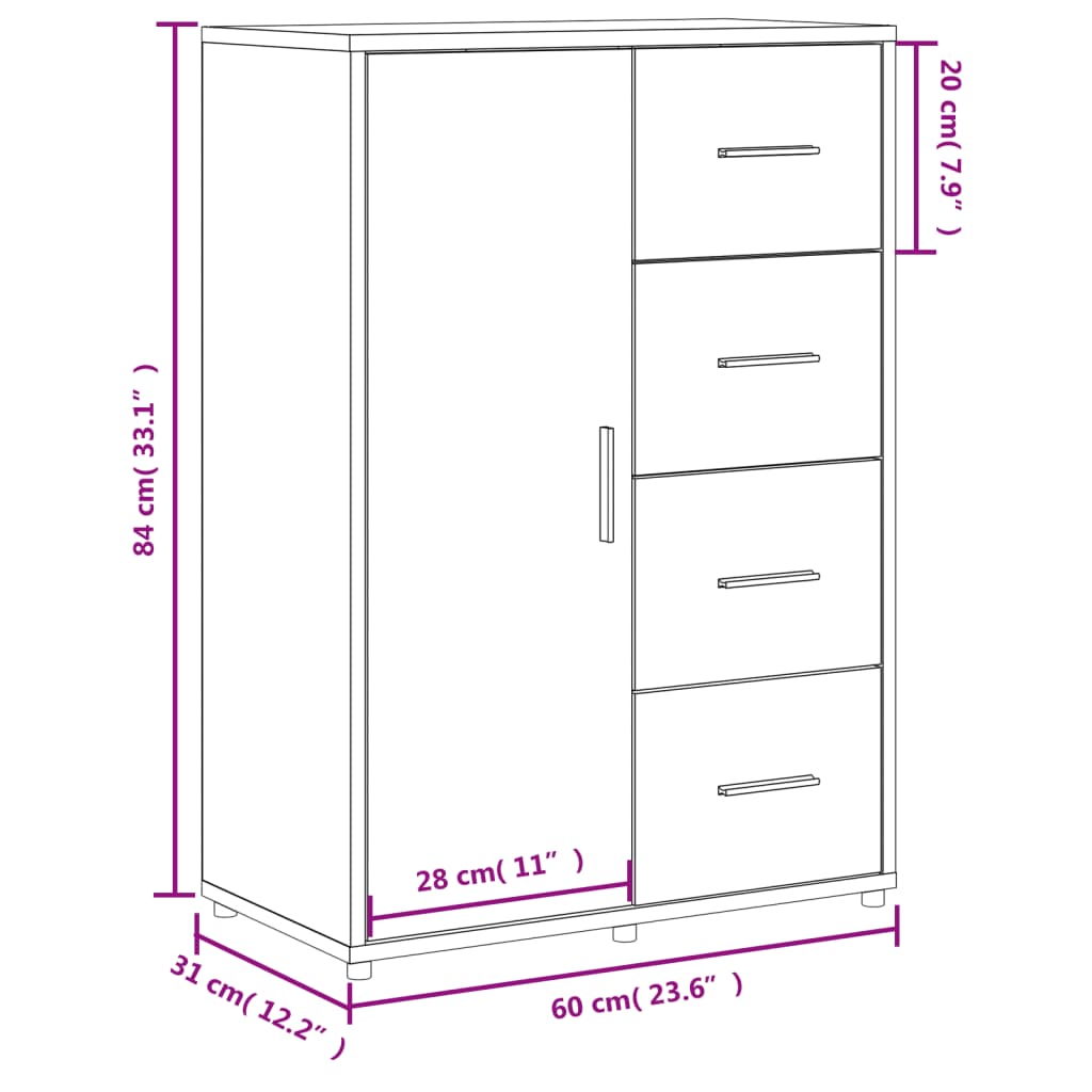 vidaXL Aparador de madera de ingeniería roble Sonoma 60x31x84 cm