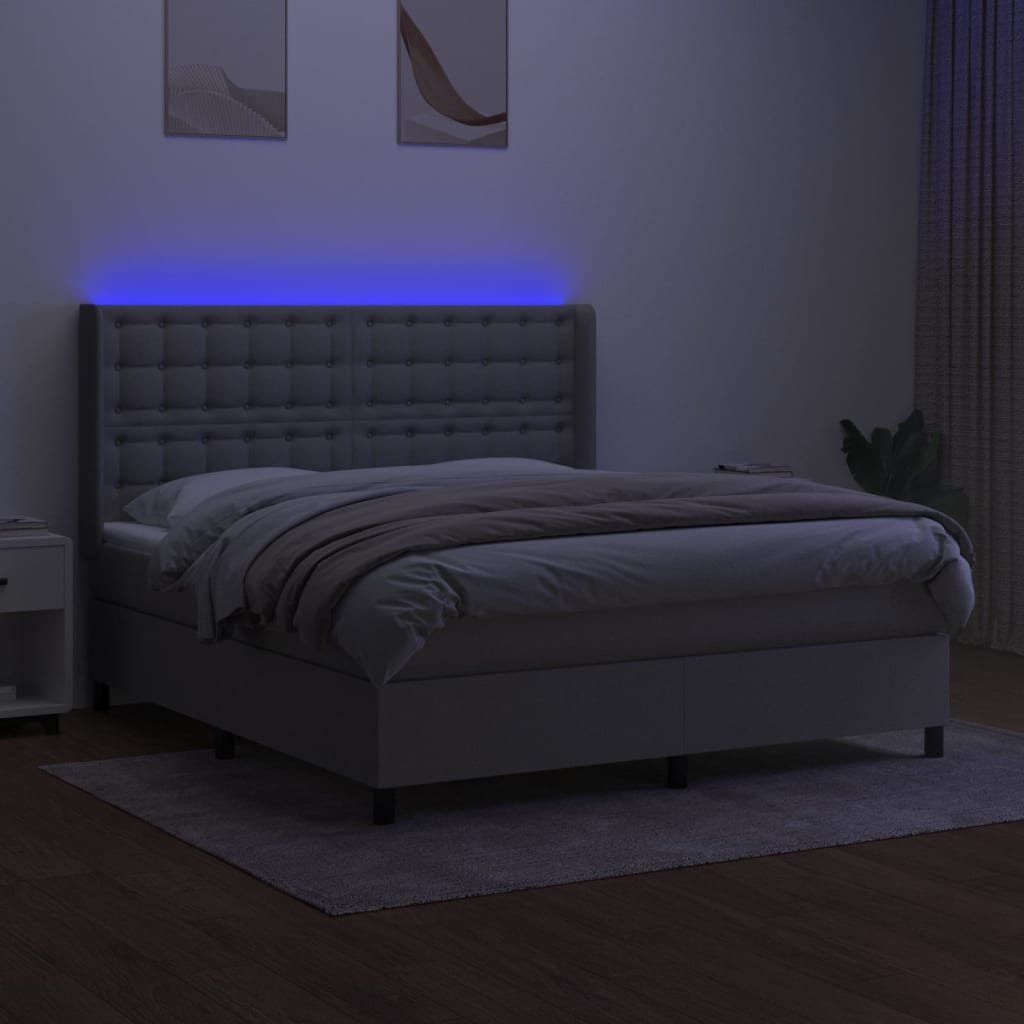 vidaXL Cama box spring colchón y luces LED tela gris claro 160x200 cm
