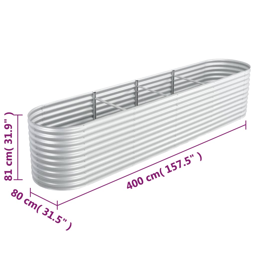 vidaXL Arriate de acero galvanizado plateado 400x80x81 cm