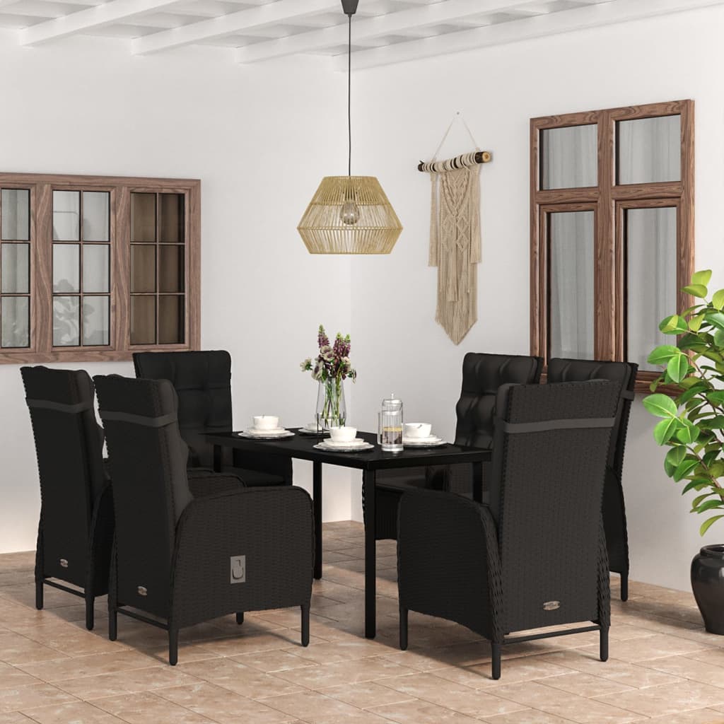 vidaXL Juego de comedor de jardín 7 piezas con cojines negro