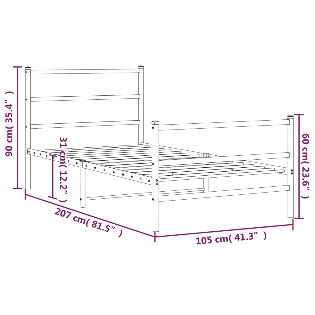 vidaXL Estructura cama sin colchón con estribo metal blanco 100x200 cm