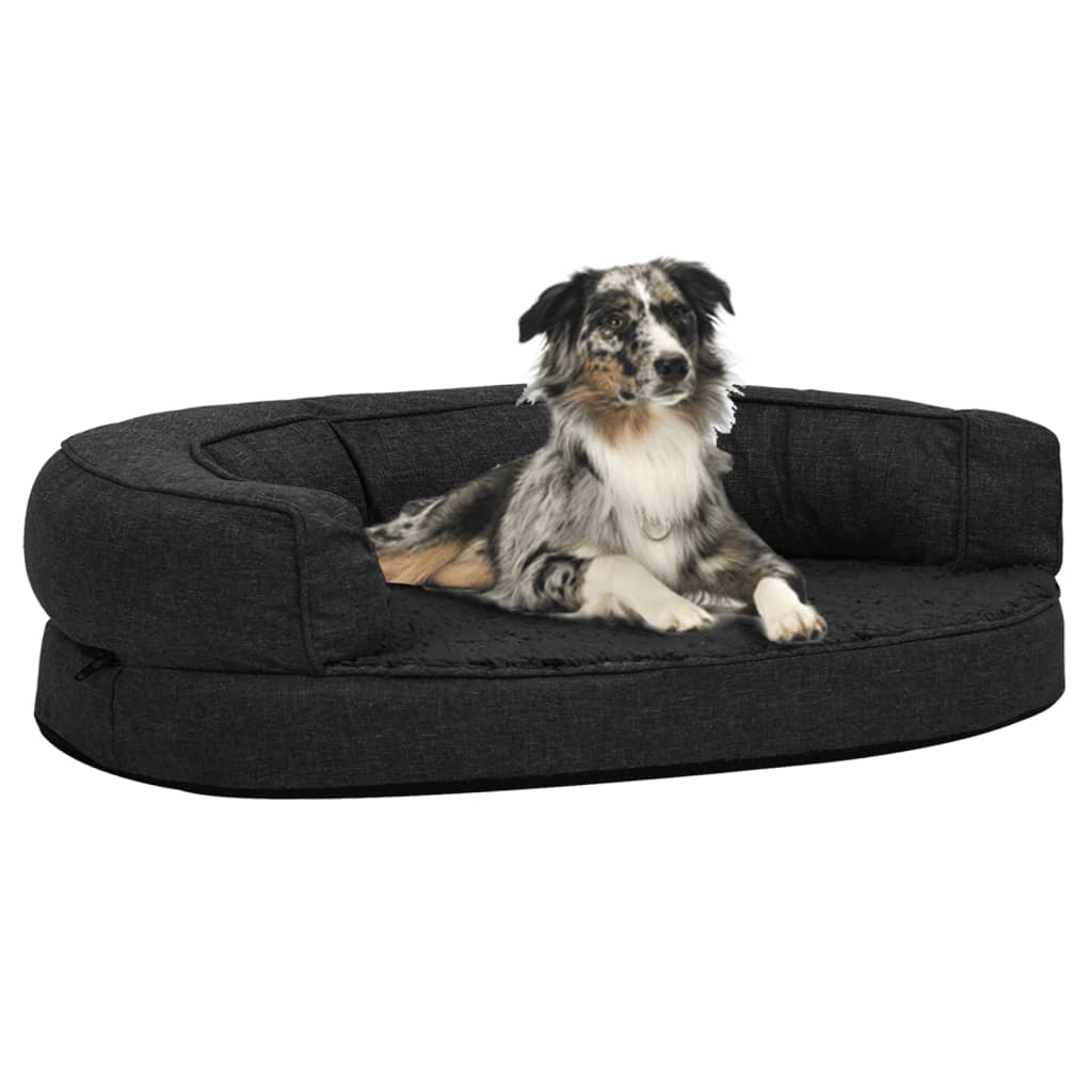 vidaXL Colchón de cama de perro ergonómico aspecto lino negro 75x53cm