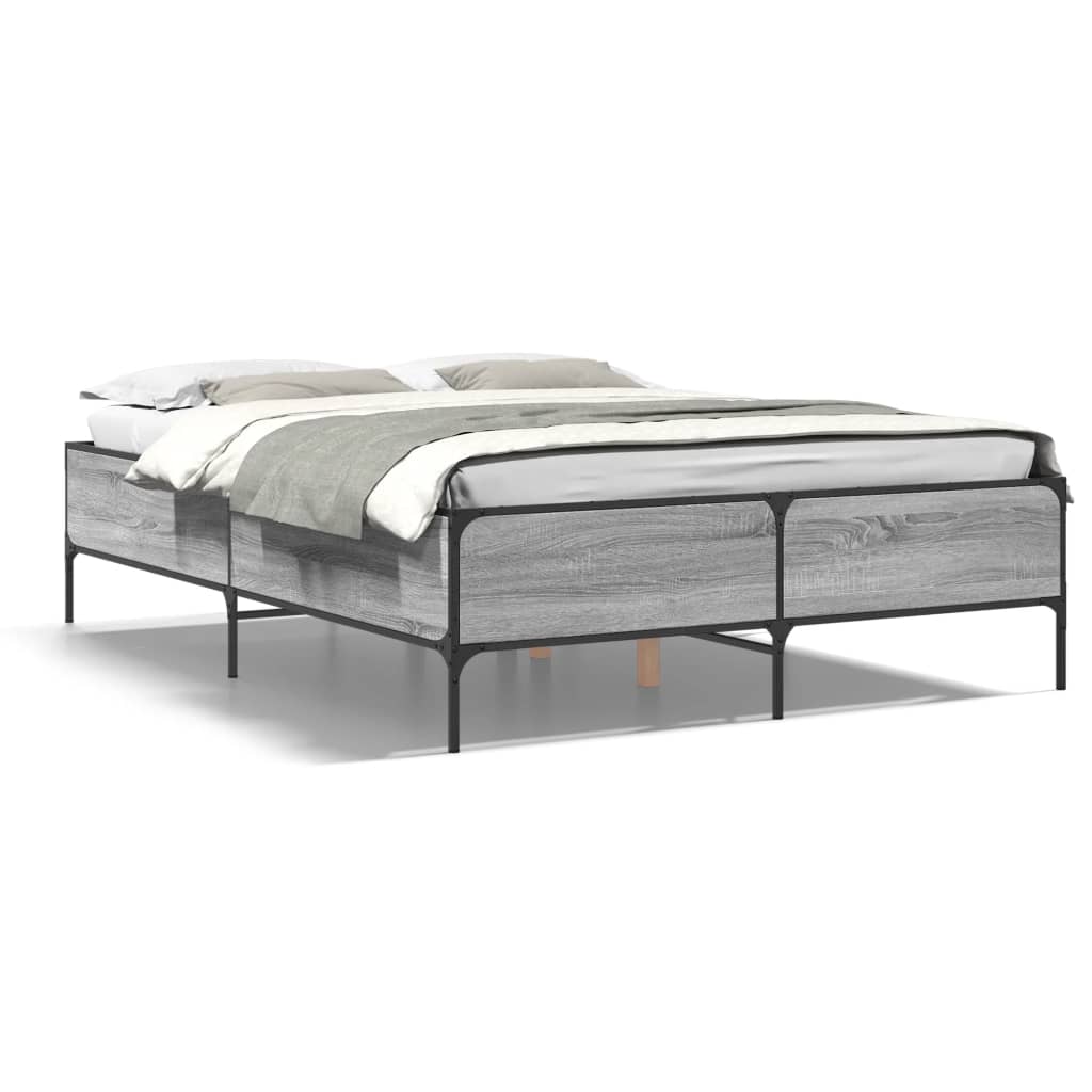 vidaXL Estructura cama madera ingeniería metal gris Sonoma 160x200 cm