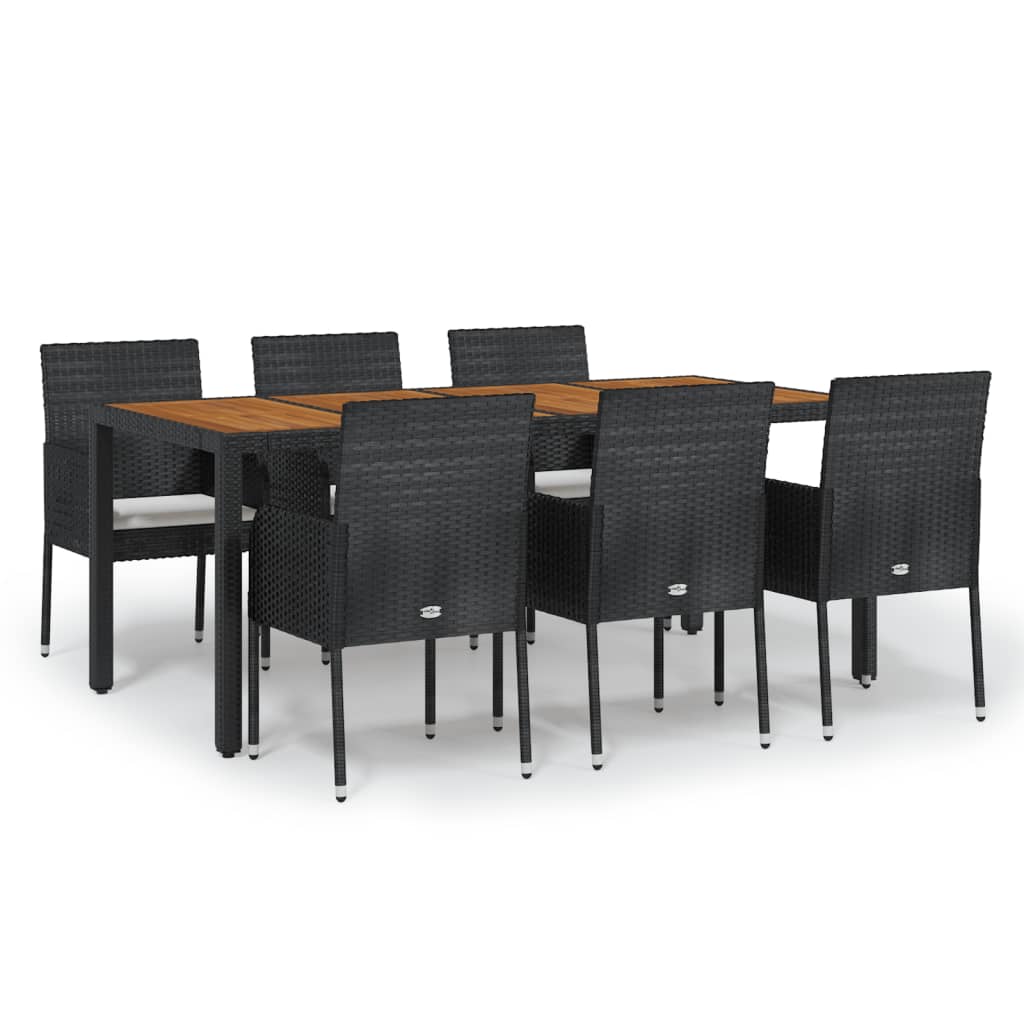 vidaXL Set de comedor de jardín 7 pzas y cojines ratán sintético negro