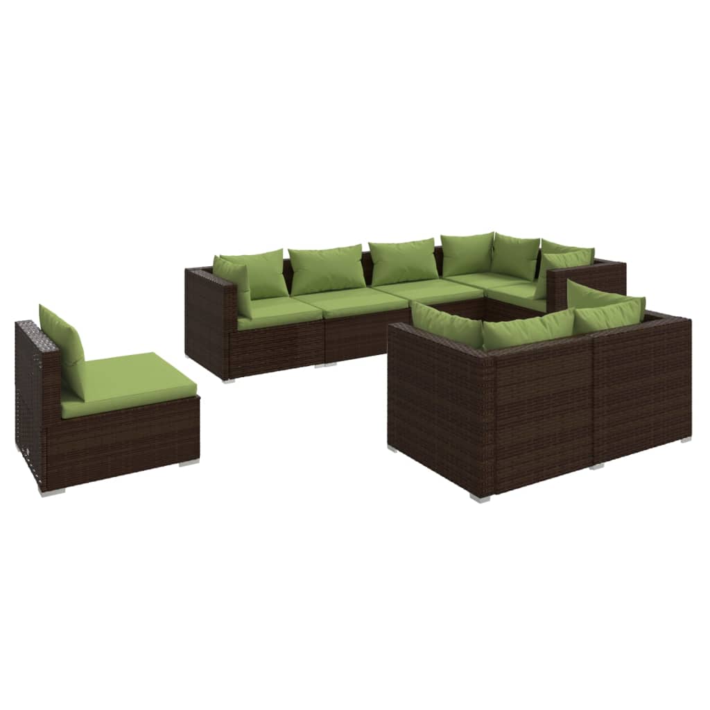 vidaXL Set muebles de jardín 8 piezas y cojines ratán sintético marrón