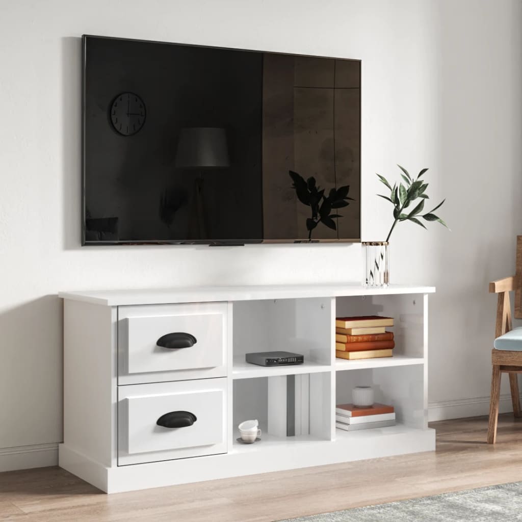 vidaXL Mueble de TV madera contrachapada blanco brillo 102x35,5x47,5cm