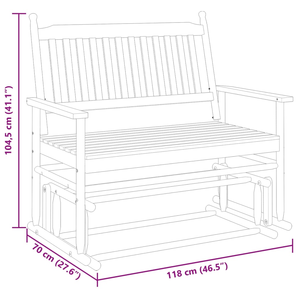 vidaXL Banco deslizante madera maciza de álamo negro 118x70x104,5 cm