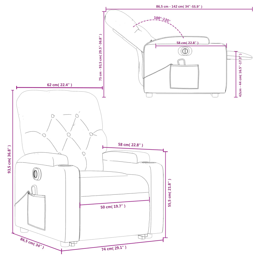 vidaXL Sillón de masaje elevable eléctrico cuero sintético negro