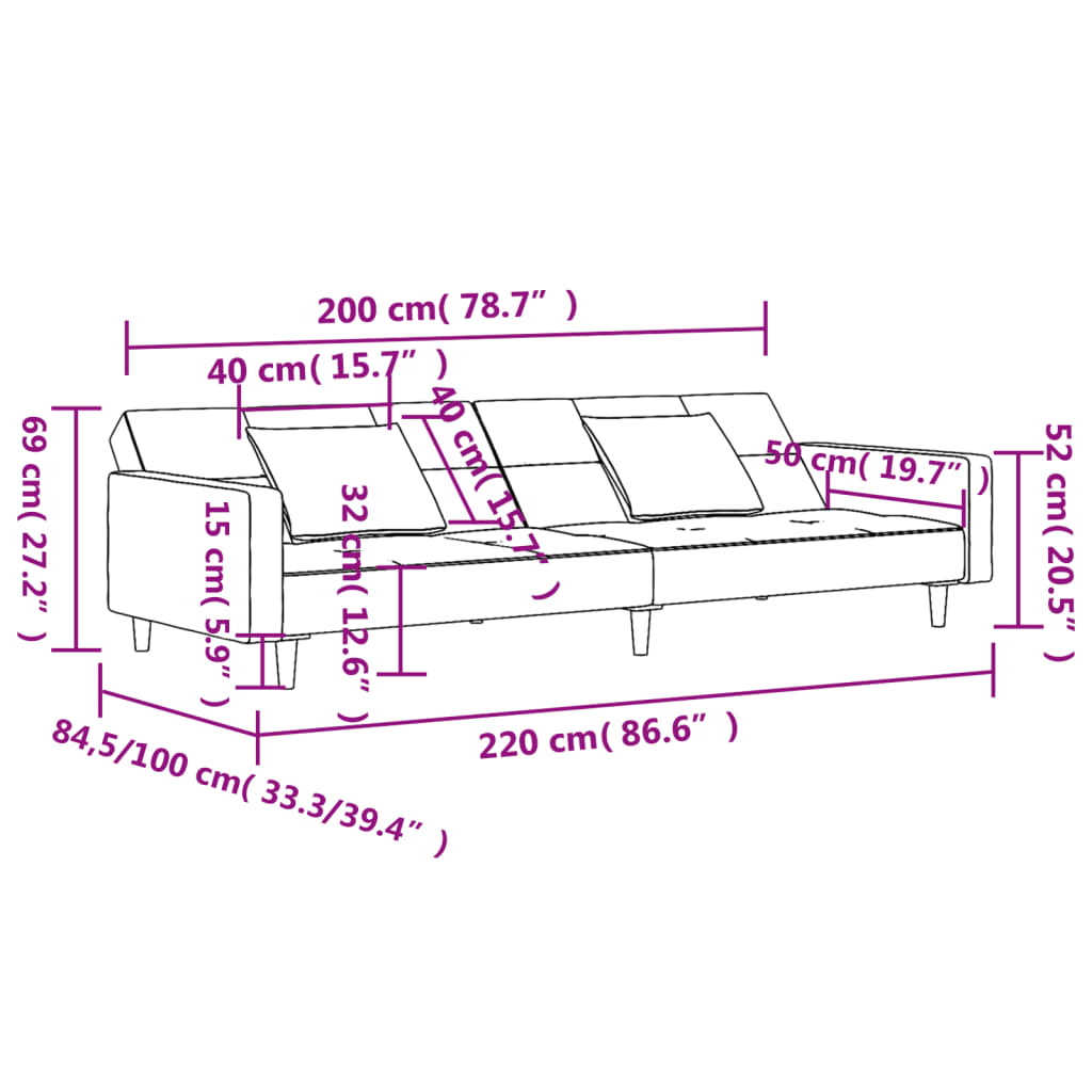 vidaXL Sofá cama de 2 plazas con dos almohadas terciopelo rojo tinto