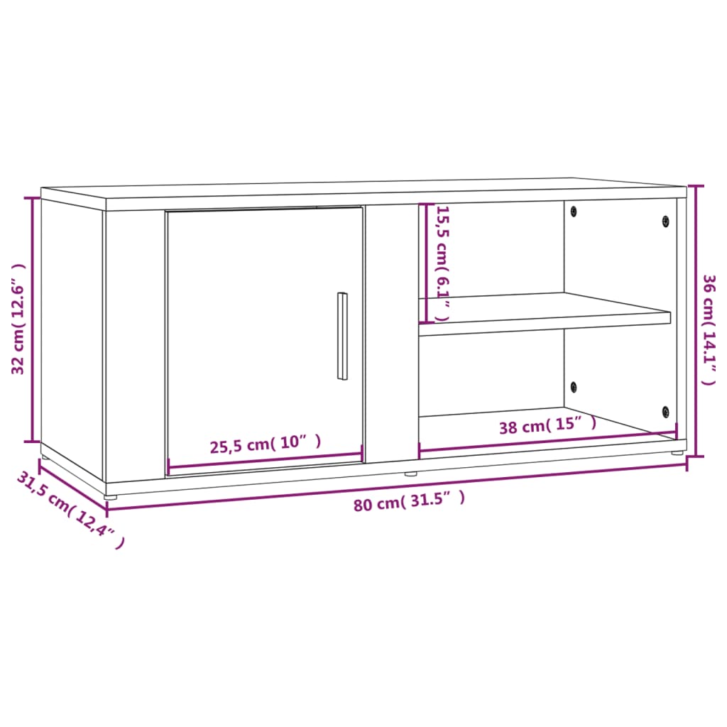 vidaXL Mueble para TV madera contrachapada roble Sonoma 80x31,5x36 cm