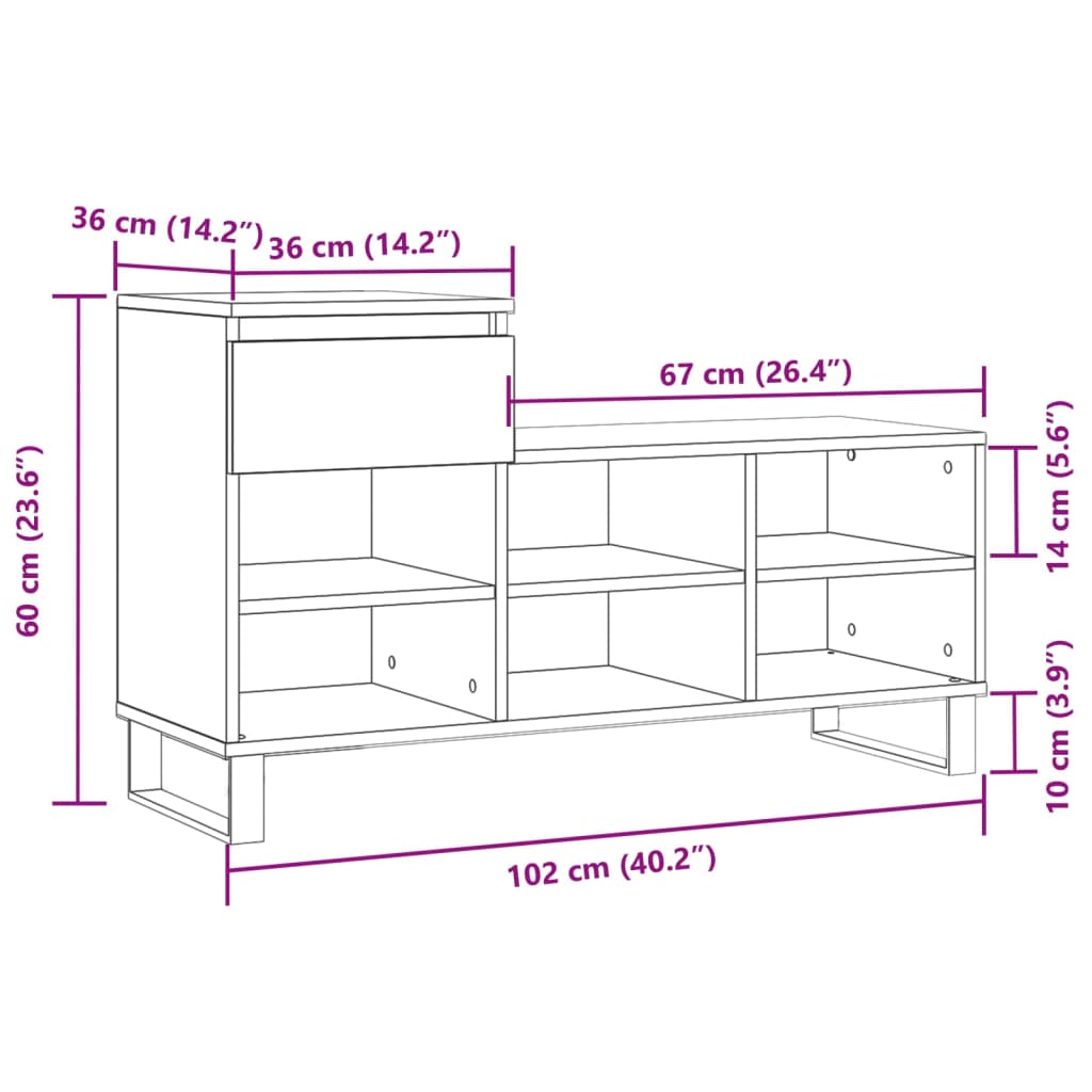 vidaXL Mueble zapatero madera contrachapada blanco brillo 102x36x60 cm