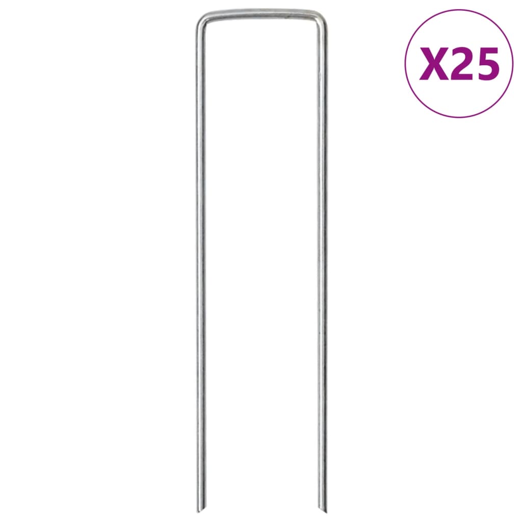 vidaXL Clavijas de tierra forma U 25 uds acero galvanizado 15x3,5 cm