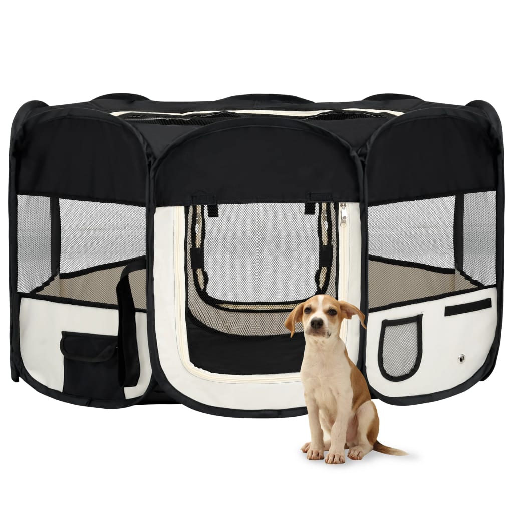 vidaXL Parque de perros plegable y bolsa transporte negro 145x145x61cm