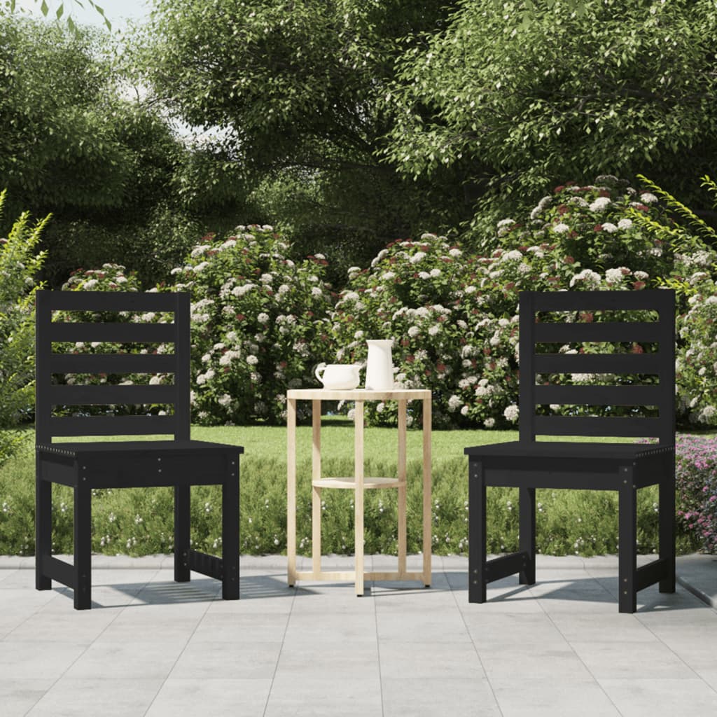 vidaXL Sillas de jardín 2 uds madera maciza pino negro 50x48x91,5 cm