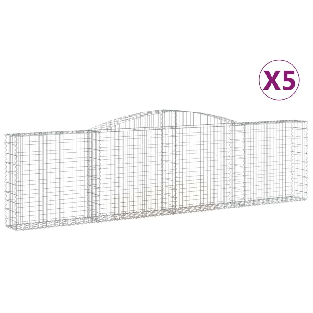 vidaXL Cestas de gaviones 5 uds forma de arco hierro 400x30x100/120 cm