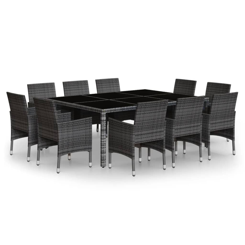 vidaXL Set de comedor de jardín 11 pzas ratán sintético gris