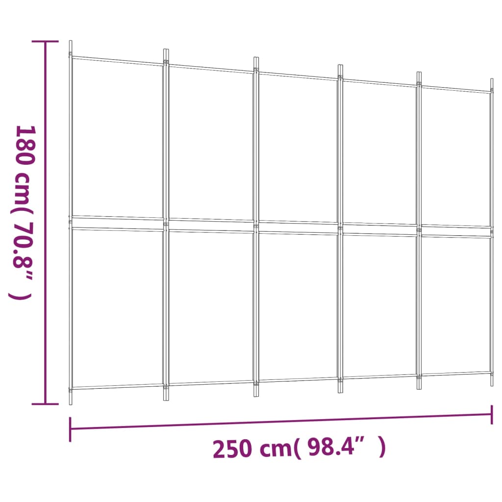 vidaXL Biombo divisor de 5 paneles de tela marrón 250x180 cm