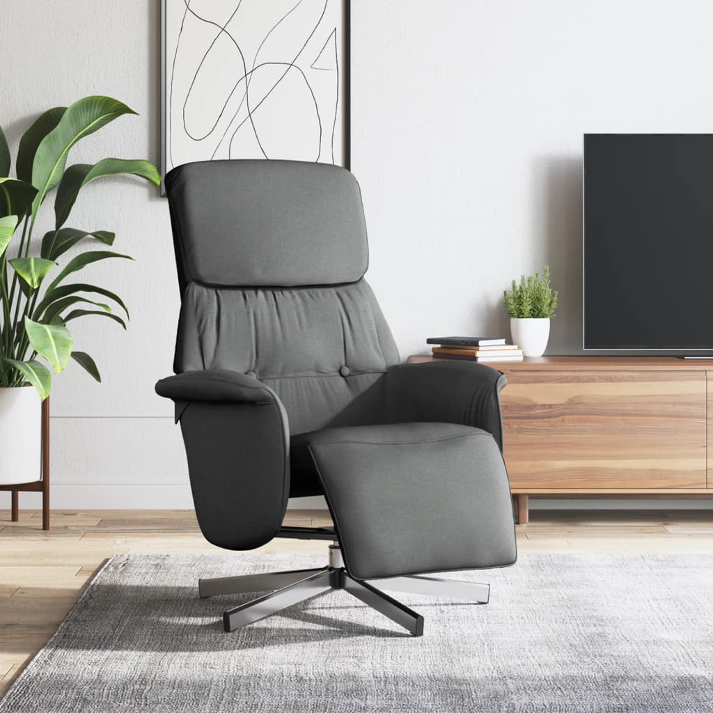 vidaXL Sillón reclinable con reposapiés tela gris oscuro