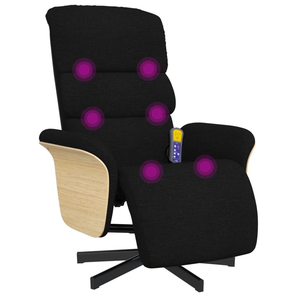 vidaXL Sillón reclinable de masaje con reposapiés tela negra