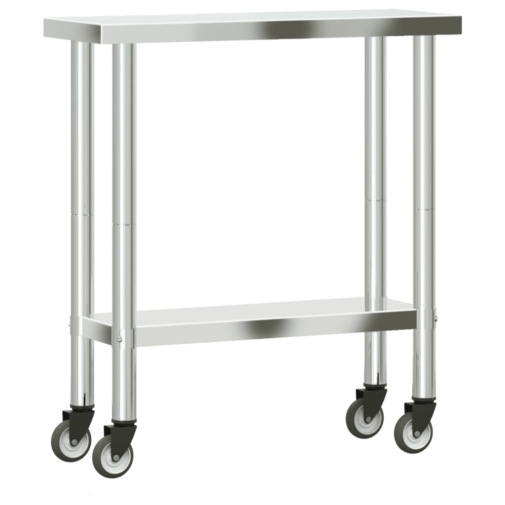 vidaXL Mesa de trabajo de cocina con ruedas acero inox 82,5x30x85 cm