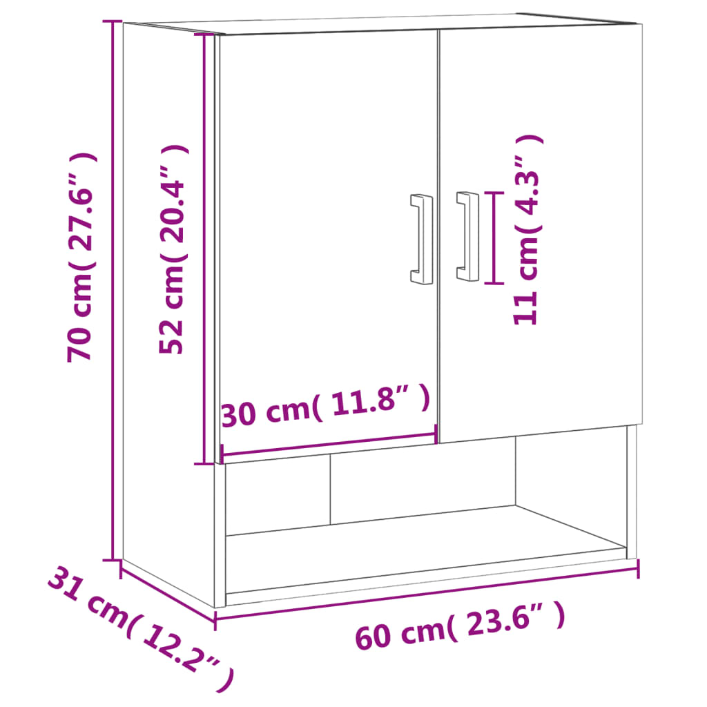 vidaXL Armario de pared madera de ingeniería roble ahumado 60x31x70 cm