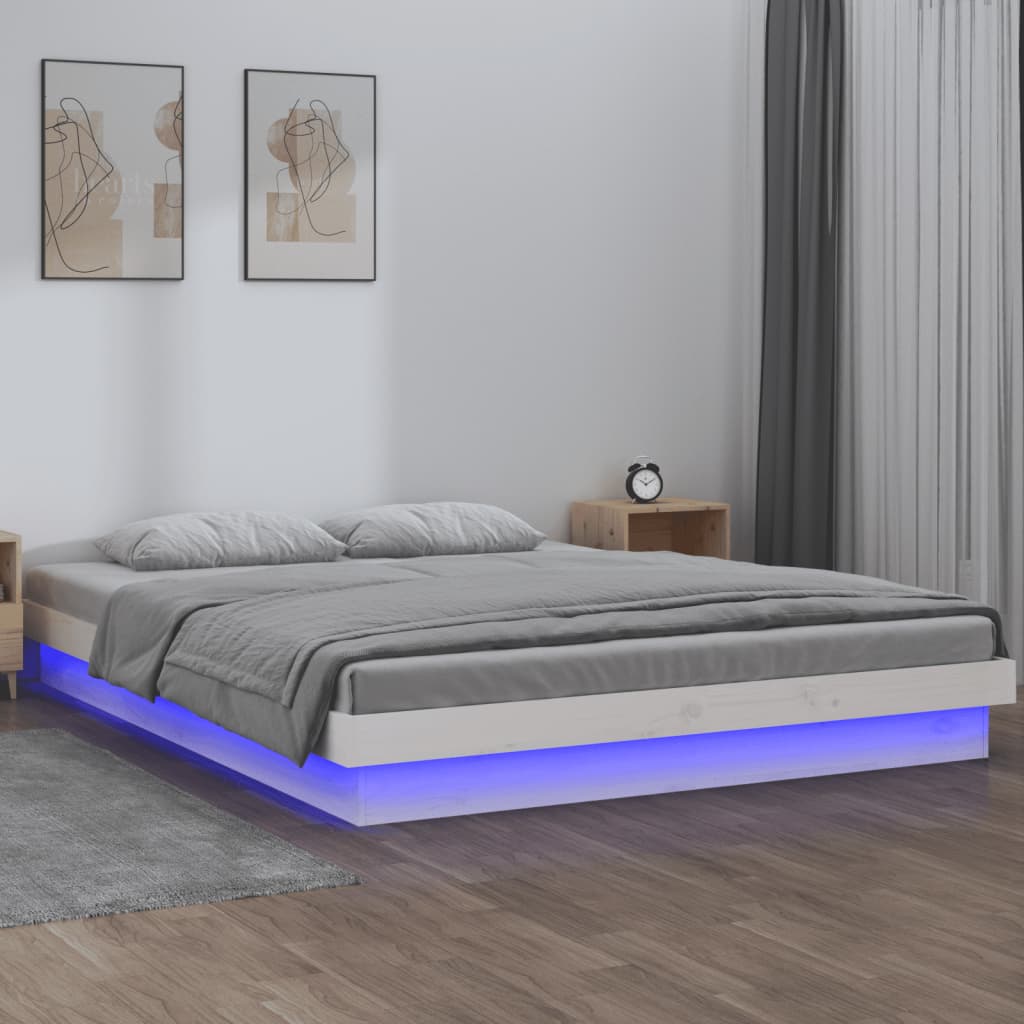 vidaXL Estructura de cama con LED madera maciza blanca 200x200 cm