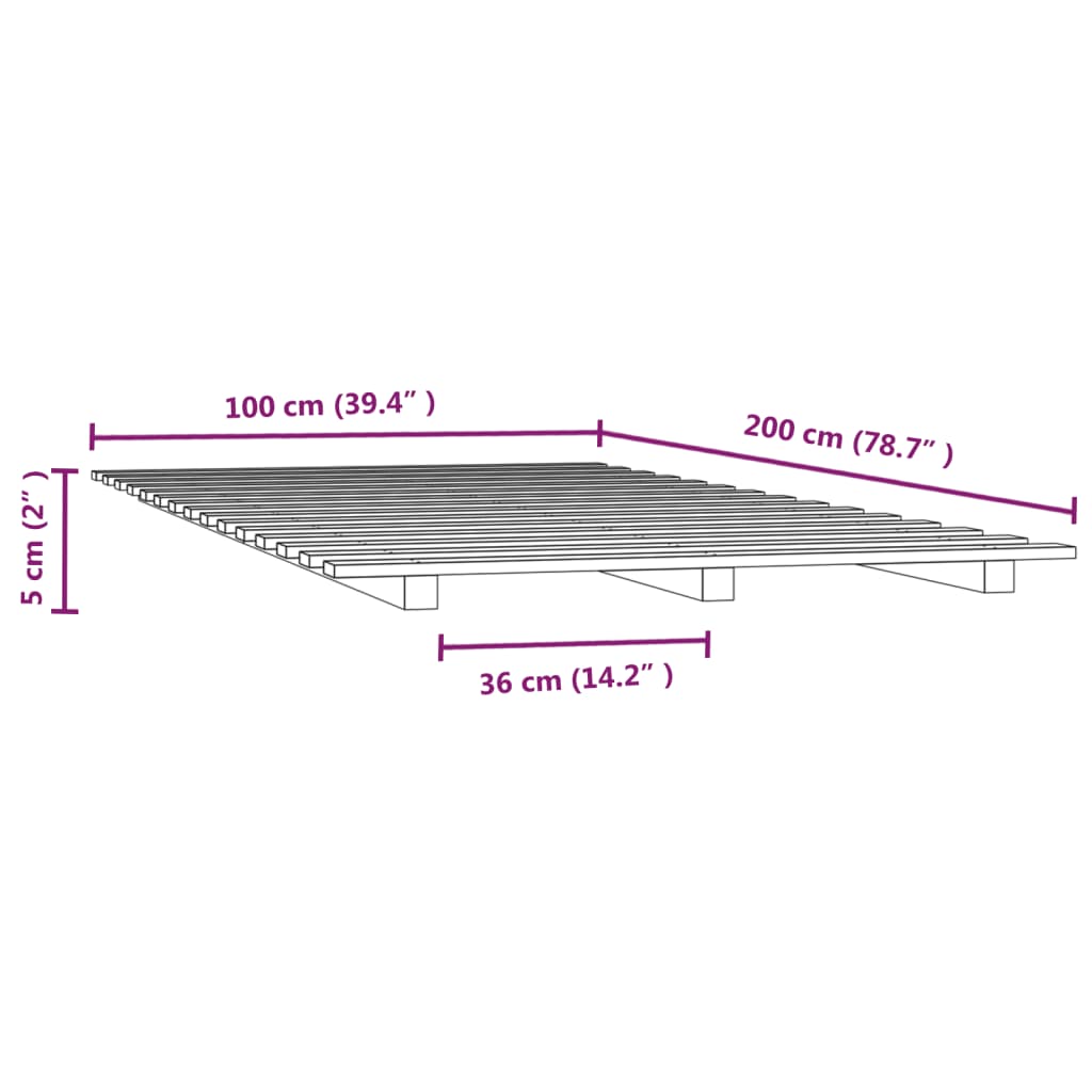 vidaXL Estructura de cama madera maciza de pino negro 100x200 cm