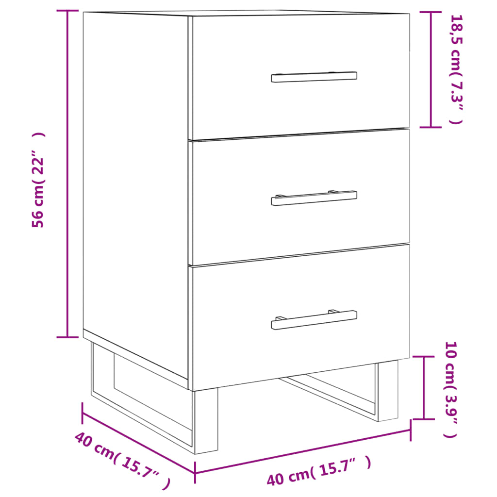 vidaXL Mesita de noche madera de ingeniería blanco brillo 40x40x66 cm